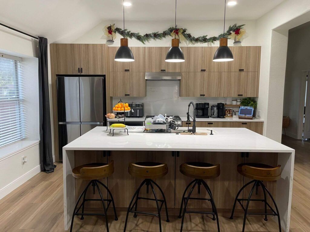 Kitchen Remodeling Frameless cabinetry in Walnut Light finish