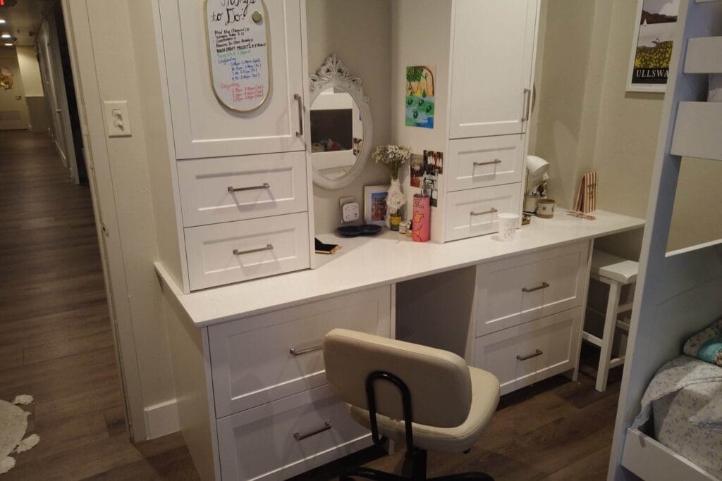 White melamine frameless cabinetry throughout