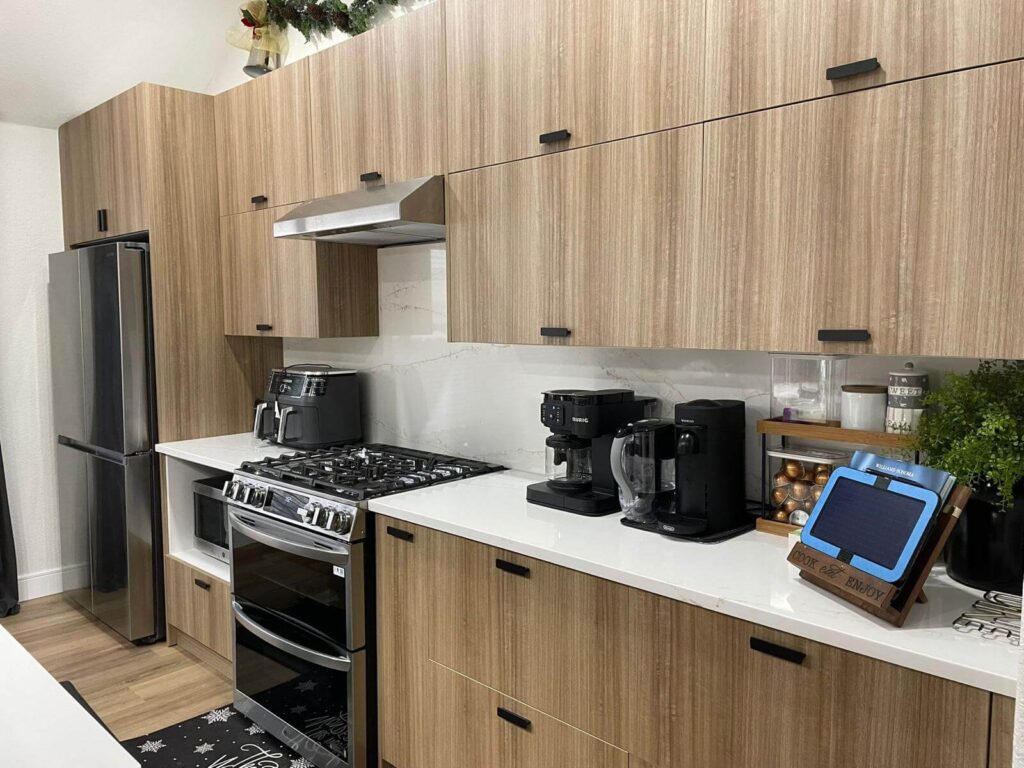 Kitchen Remodeling Frameless cabinetry in Walnut Light finish