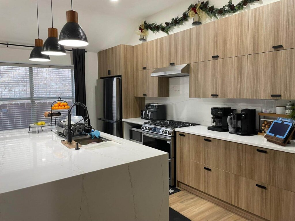 Kitchen Remodeling Frameless cabinetry in Walnut Light finish