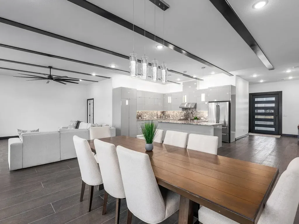 Frameless cabinetry in white glossy finish
