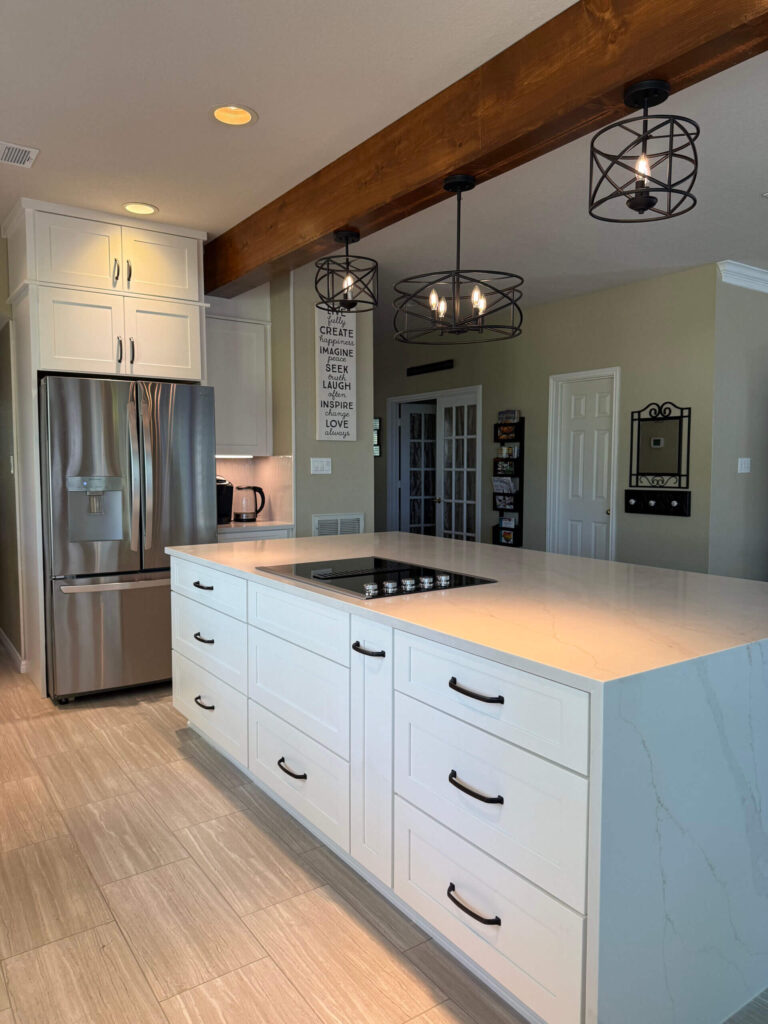 RTA White Shaker vanity with Arizona Tile Ridge countertop
