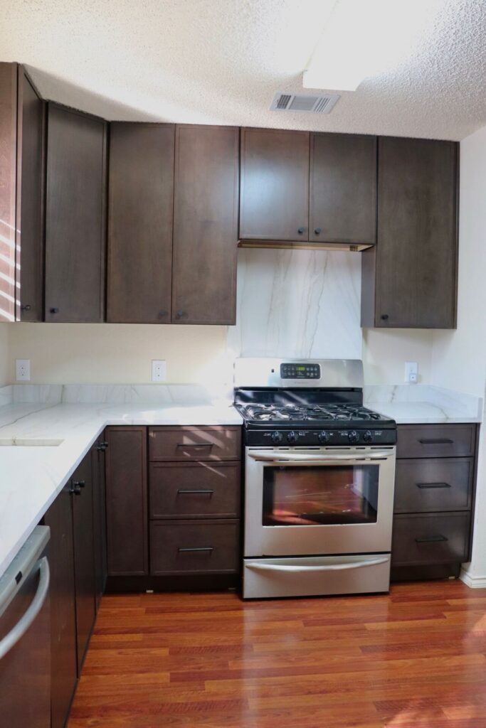 RTA Slim Mocha cabinets with Stratus Mykonos Leathered countertops