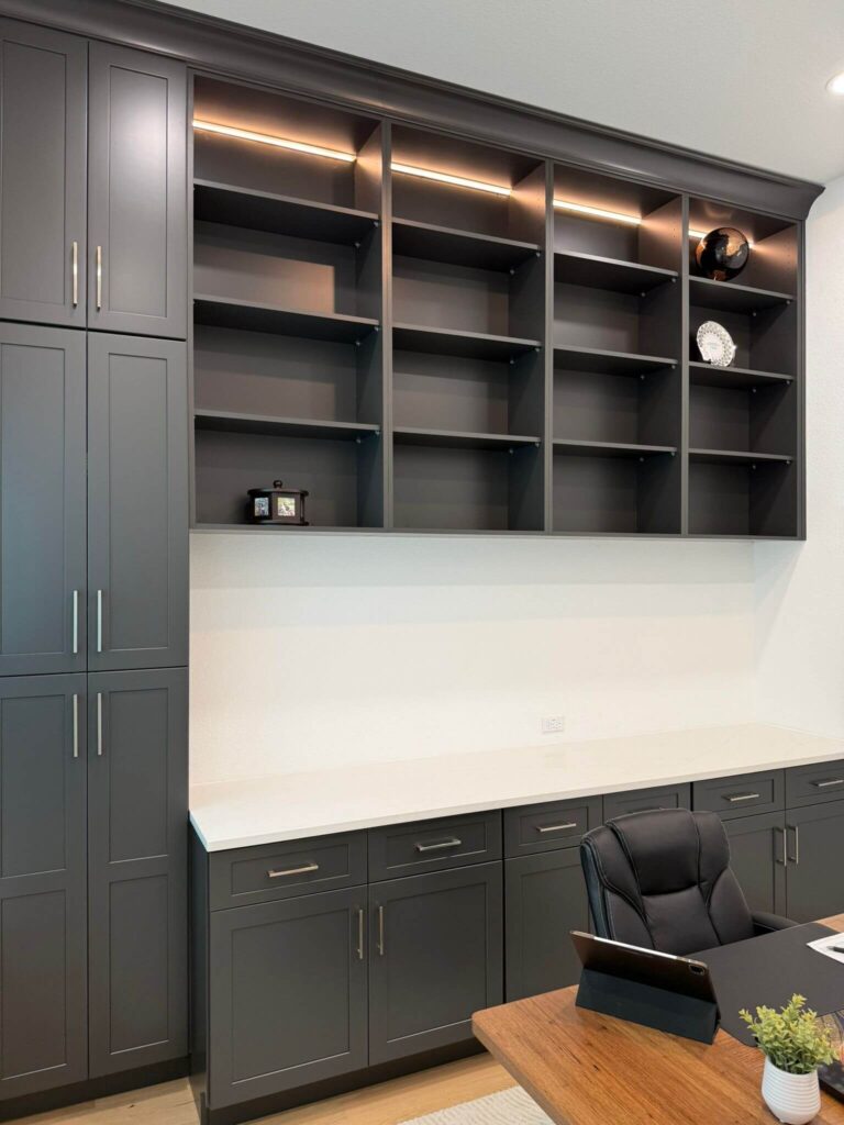 Fabuwood Graphite Galaxy on the main kitchen run, Durasupreme Black Paint on select pieces