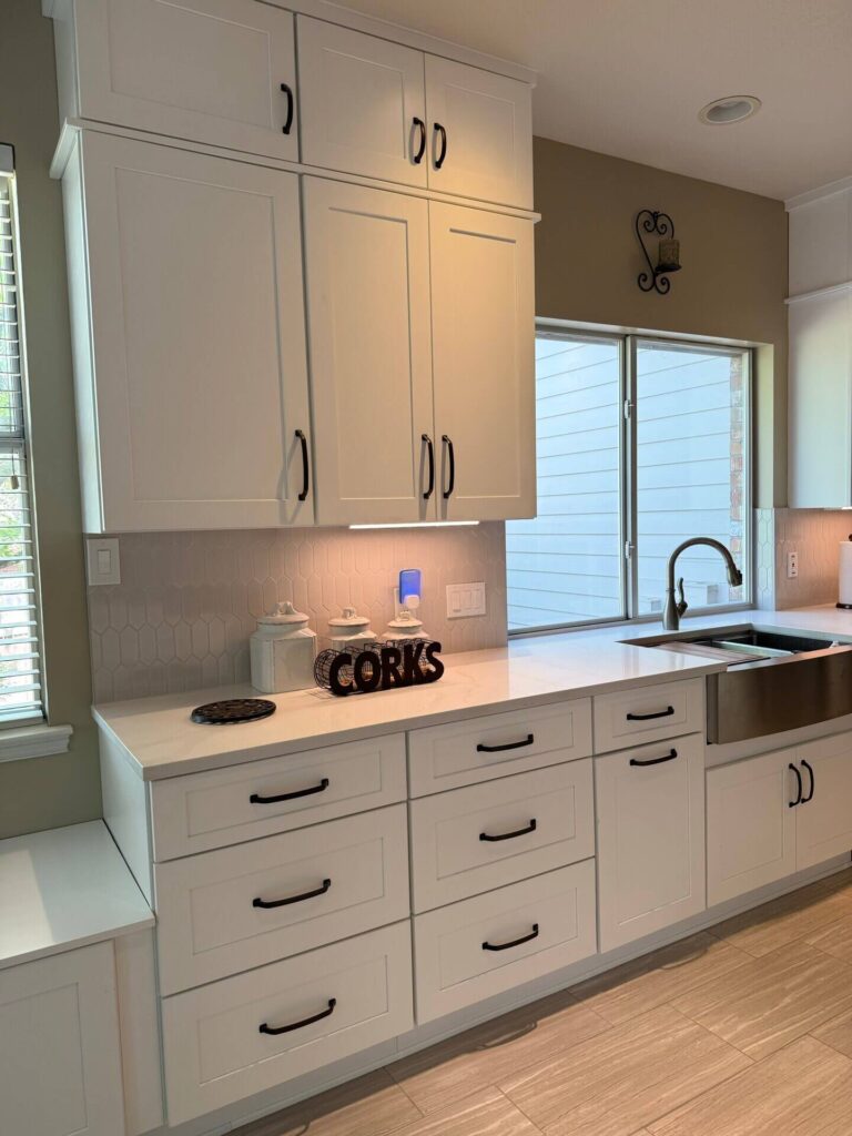 RTA White Shaker vanity with Arizona Tile Ridge countertop