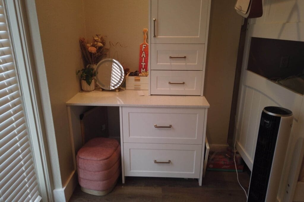 White melamine frameless cabinetry throughout