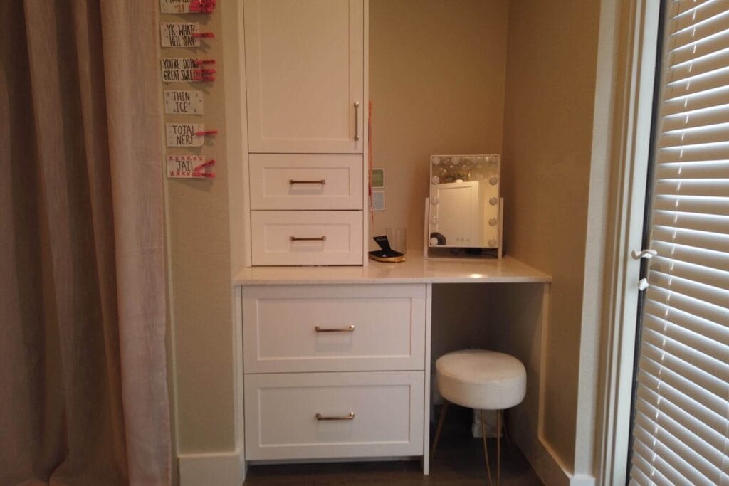 White melamine frameless cabinetry throughout