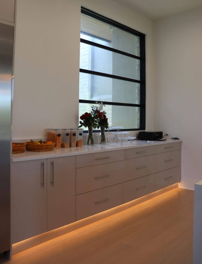 High gloss frameless cabinets in Anthracita and Cashmere kitchen remodeling West Lake Hills