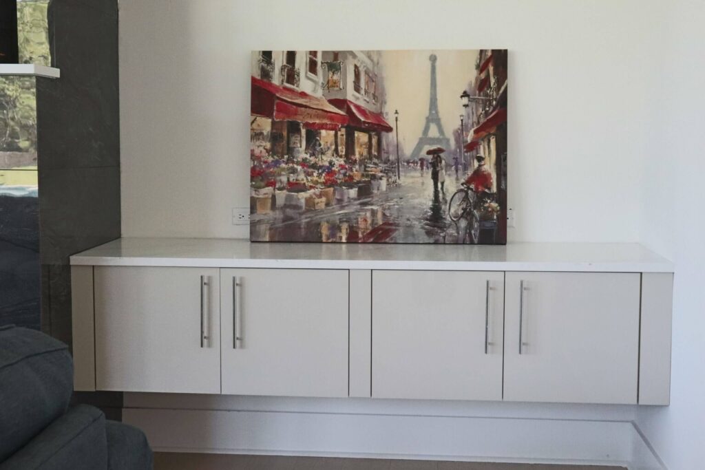 High gloss frameless cabinets in Anthracita and Cashmere kitchen remodeling West Lake Hills