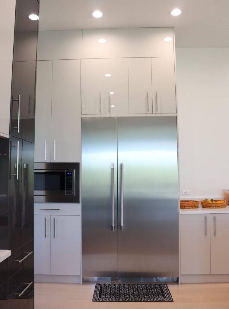 High gloss frameless cabinets in Anthracita and Cashmere kitchen remodeling West Lake Hills